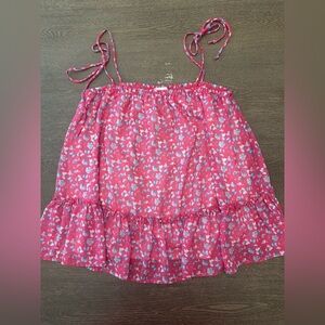 PINK LILY BLUE AND PINK FLORAL TIE STRAP FLOWY TOP - Size Large SKU:407